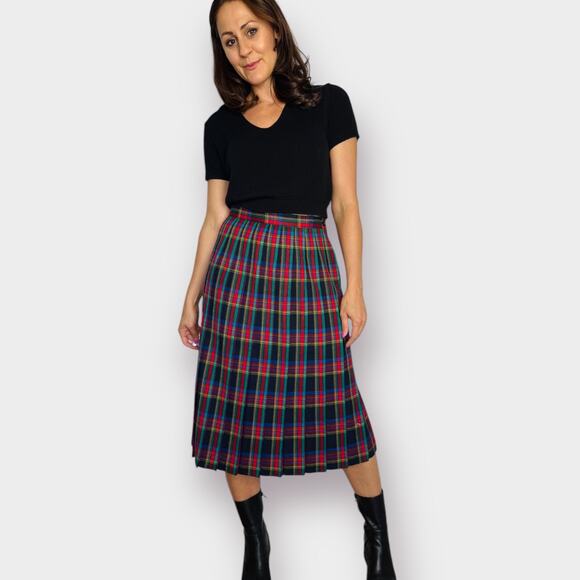 90s Multicolor Plaid Wool Skirt Size‎ M - Picture 1 of 5